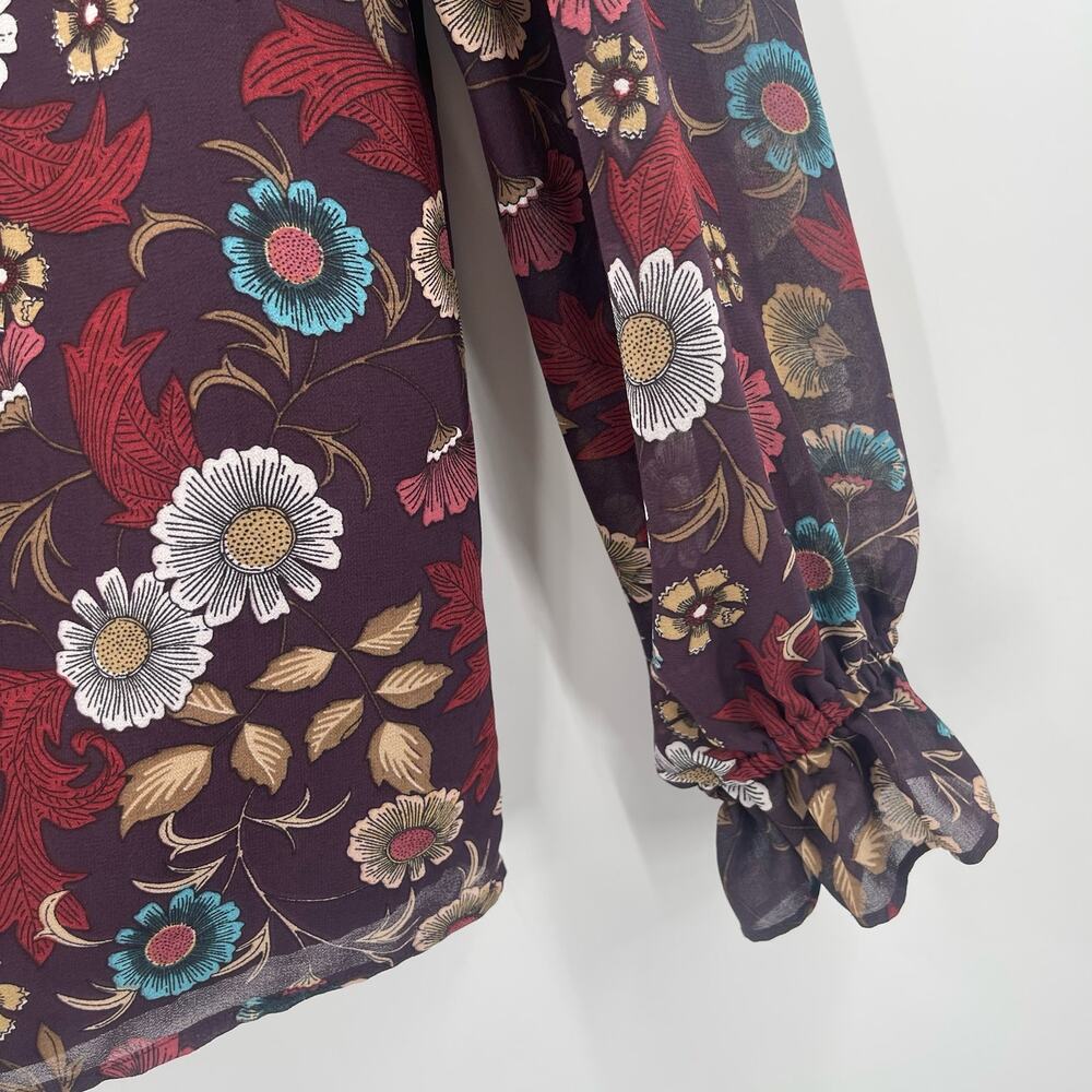 WAYF Blouse Size Medium Floral Retro 70s Look Bohemian Boho Fall Long Sleeve - Picture 8 of 12